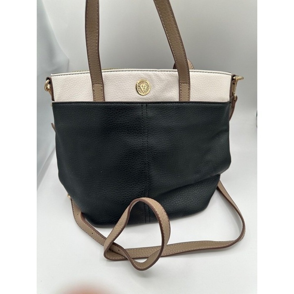 Anne Klein Colorblock Tote Crossbody Handbag‎ Black Cream Taupe Pebbled Purse